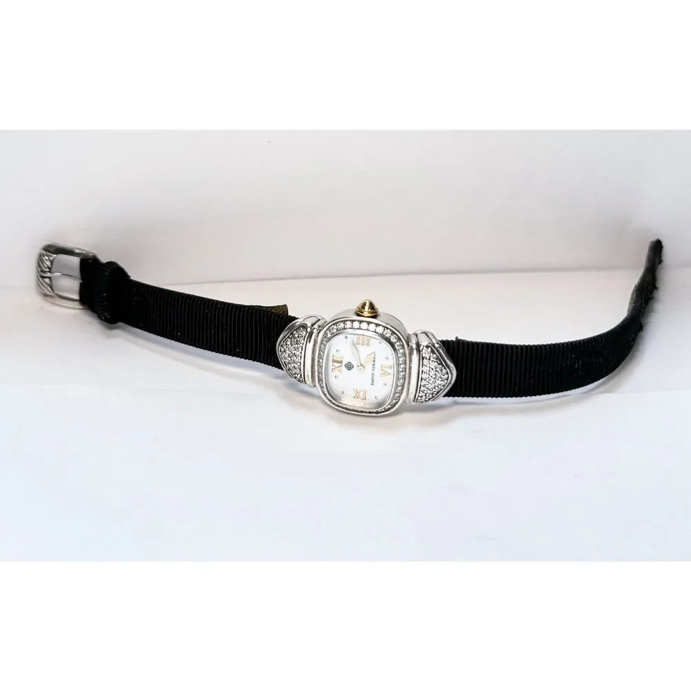 David Yurman Vintage Two Toned Diamond Watch on Black Canvas Strap
